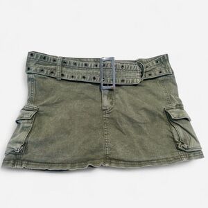 ANWND Olive Green Cargo Mini Skirt with Chunky Belt